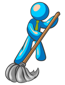 Orange Man Wearing A Tie, Using A Mop While Mopping A Hard Floor